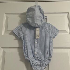 Janie and Jack Classic Blue and White Shirt and Matching Hat